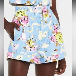 Alessandra Rich Floral Blue Denim Shorts